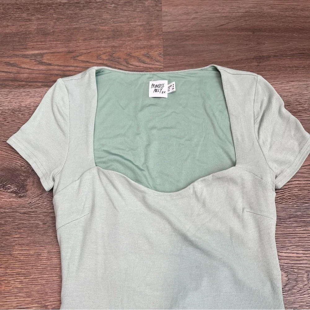 NEW Princess Polly Nolan Short Sleeve Mini Dress Green Sage Size 4 Open Back - Picture 3 of 10
